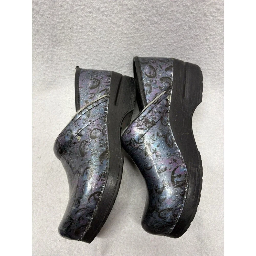 DANSKO Clog Black Gray Iridescent Patent Leather Slip-On Shoe Women's EU 38 US 8